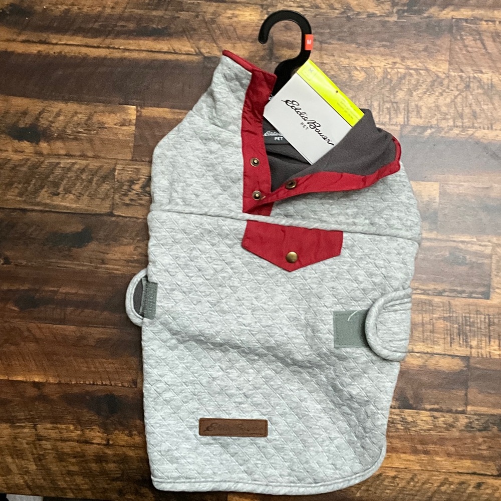 Eddie Bauer Quilted Dog Jacket in Gray and Red